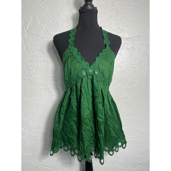 Moda International Tops - Moda International Green Y2K Boho Halter Babydoll Tunic Top Size S